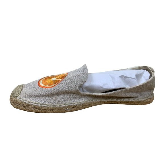 SOLUDOS Beige Chambray Embroidered Orange Espadrilles flat Women's Shoes Sz 10 - Picture 4 of 11